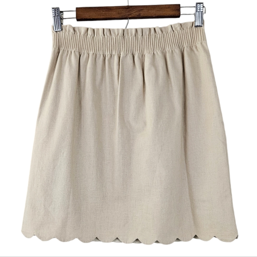 J Crew Light Khaki Scalloped Liben Blend Mini Skirt NWT